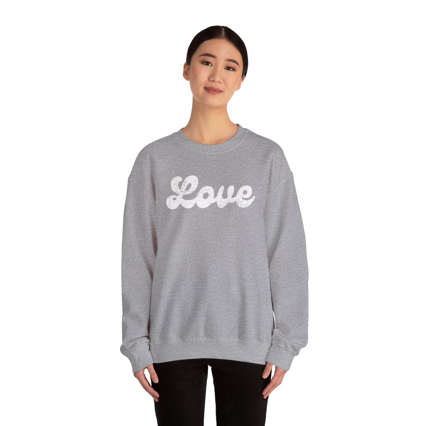 Groovy Love Distressed Gildan Crew Sweatshirt