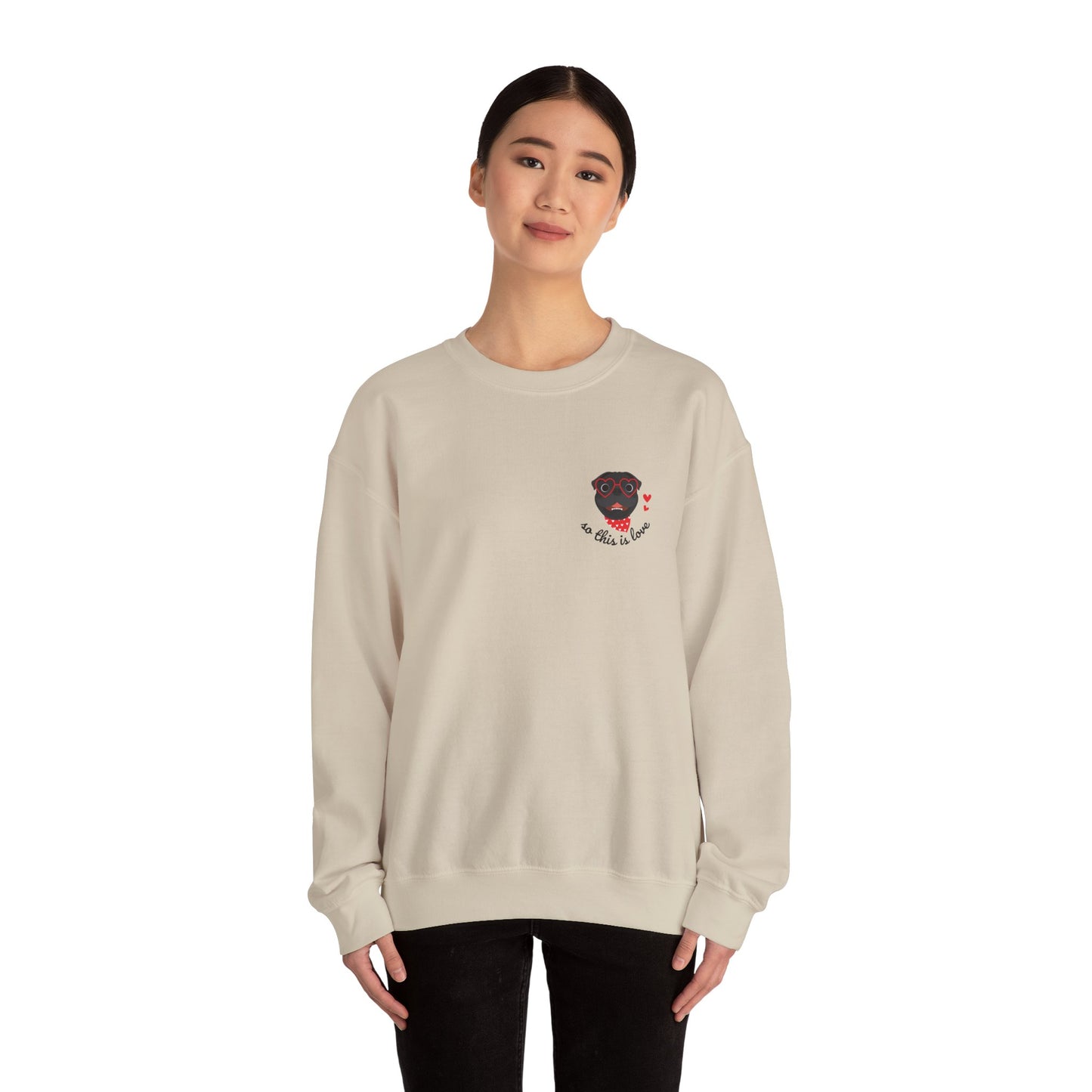 So This Is Love Pug (Black) Gildan Crew Sweatshirt