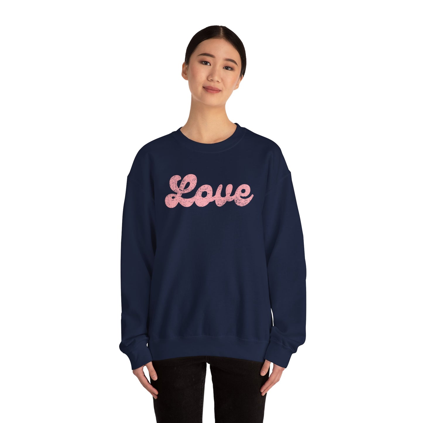 Groovy Love Distressed Gildan Crew Sweatshirt