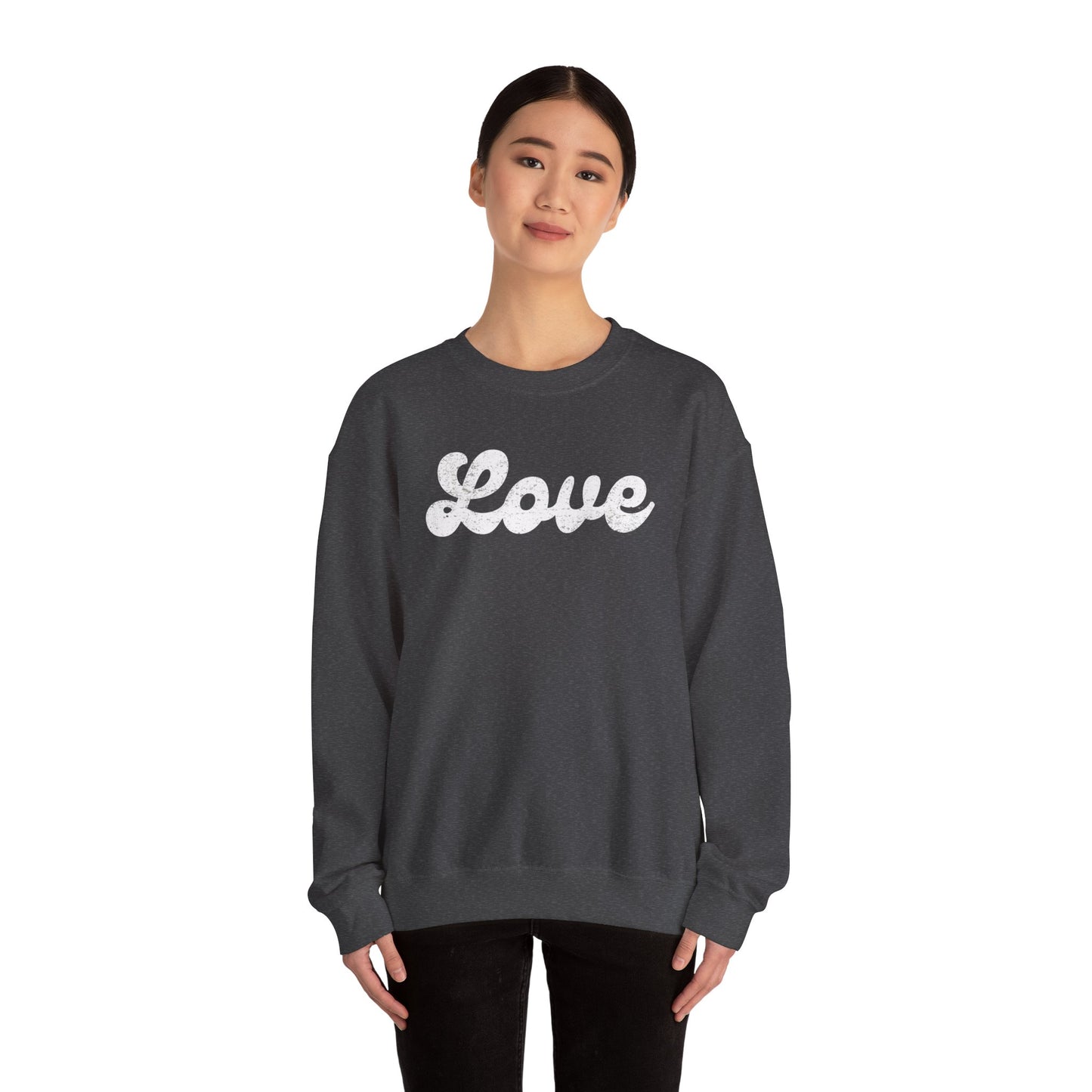 Groovy Love Distressed Gildan Crew Sweatshirt