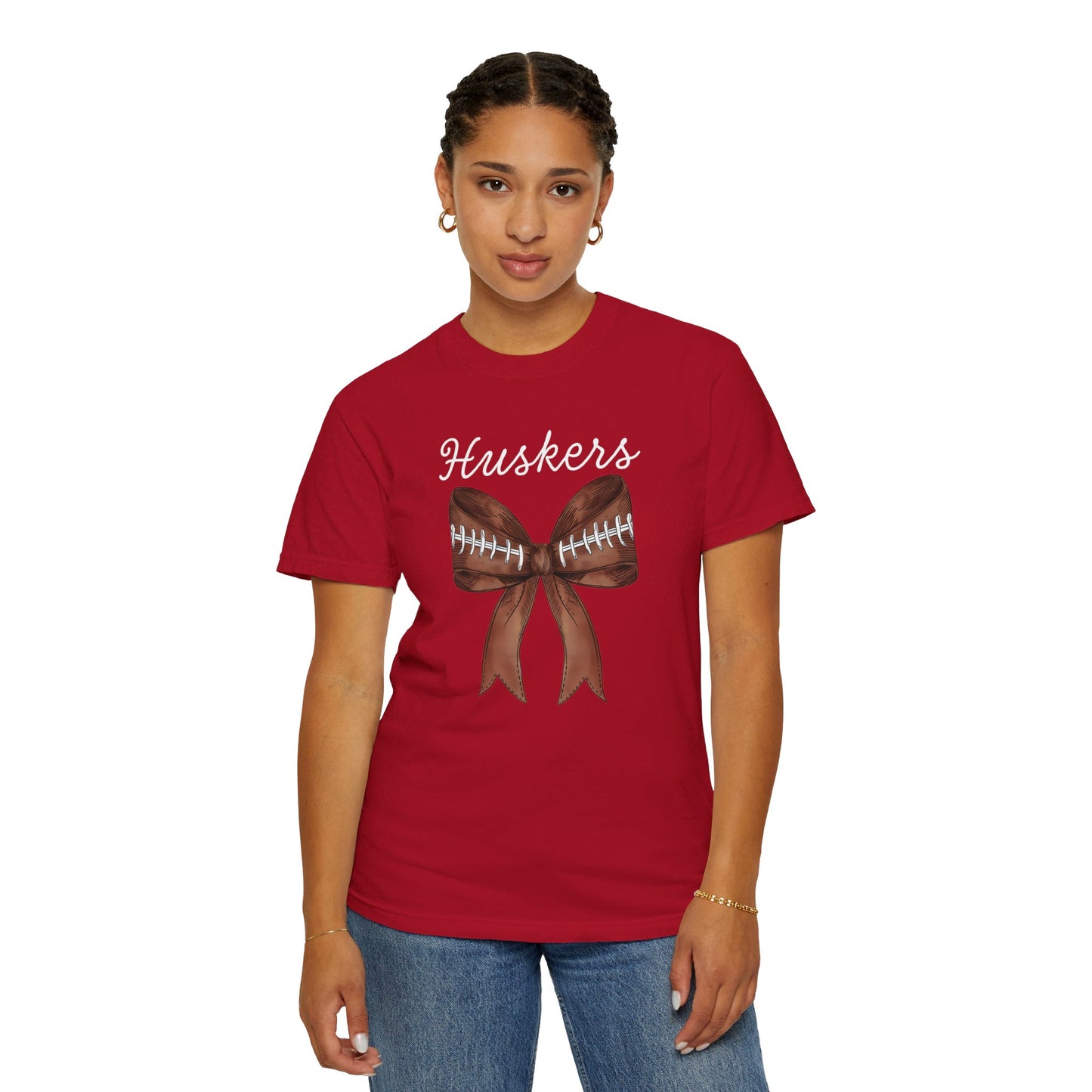 Nebraska Huskers Coquette Football Bow CC Shirt