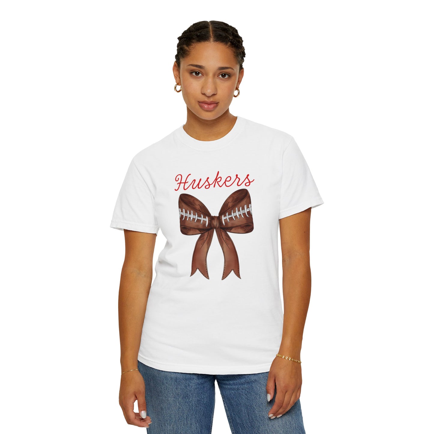 Nebraska Huskers Coquette Football Bow CC Shirt