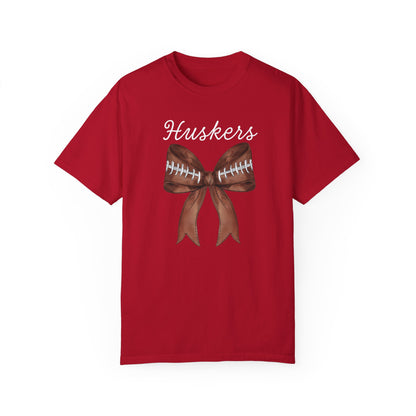 Nebraska Huskers Coquette Football Bow CC Shirt