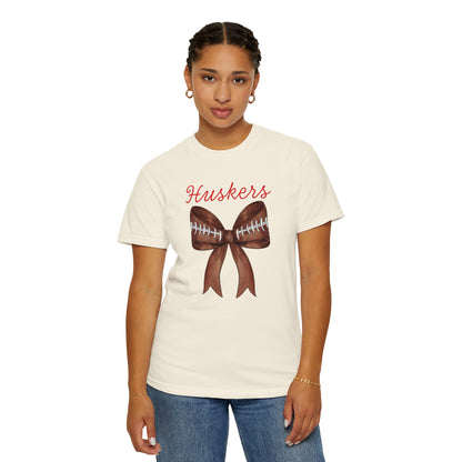 Nebraska Huskers Coquette Football Bow CC Shirt