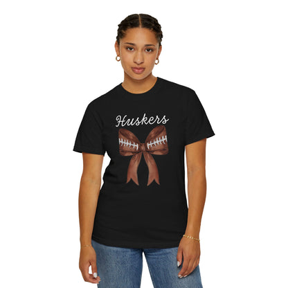 Nebraska Huskers Coquette Football Bow CC Shirt