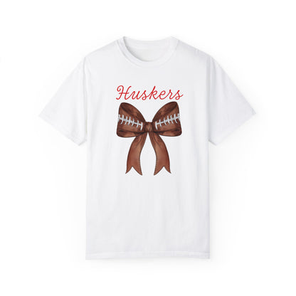 Nebraska Huskers Coquette Football Bow CC Shirt